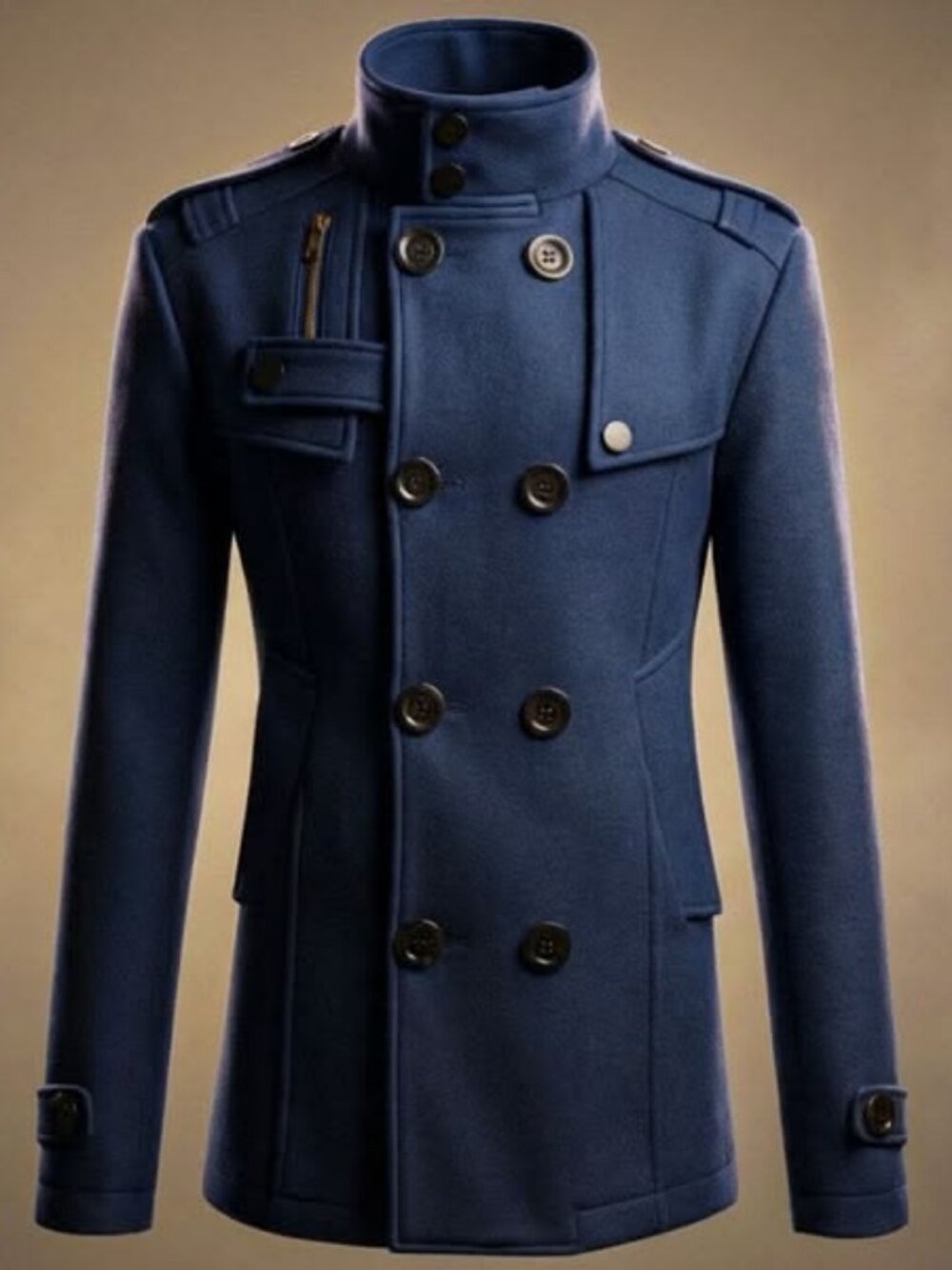 Paul Jones Men’s Blue Double Breasted Military Style Luxury Pea Coat